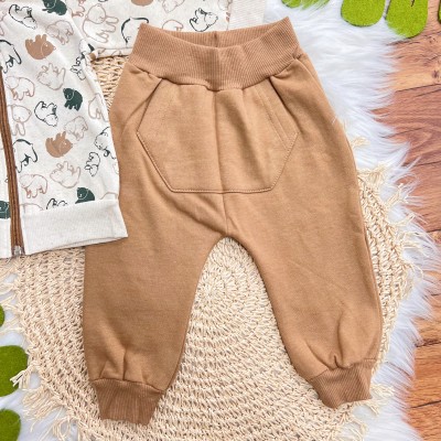 Conj. Jaqueta de Linho Ursinhos e Calça de Moletom - Marrom